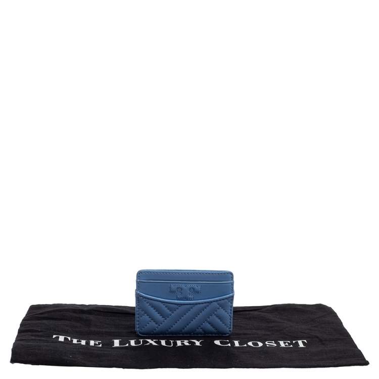 Pre Owned Tory Burch Cornflower Blue Quilted Leather Card Holder