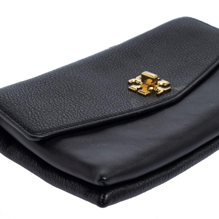Pre Owned Tory Burch Black Leather Kira Chain Clutch