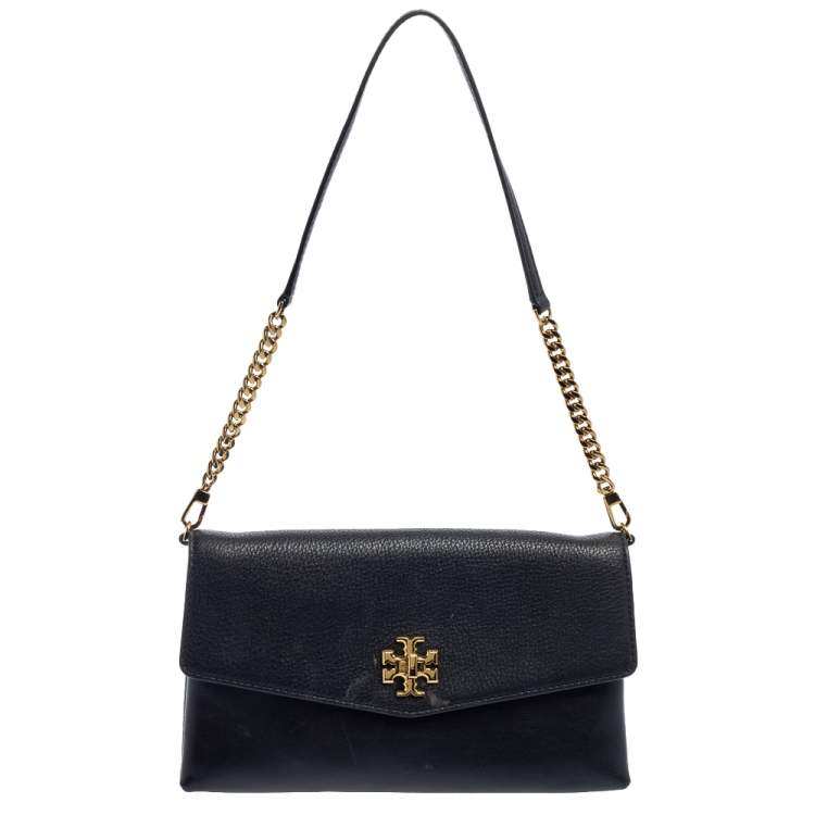 Pre Owned Tory Burch Black Leather Kira Chain Clutch