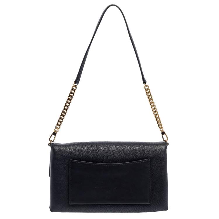 Pre Owned Tory Burch Black Leather Kira Chain Clutch