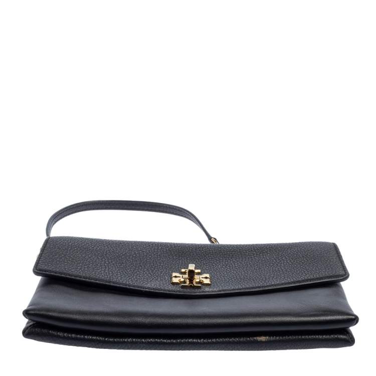 Pre Owned Tory Burch Black Leather Kira Chain Clutch