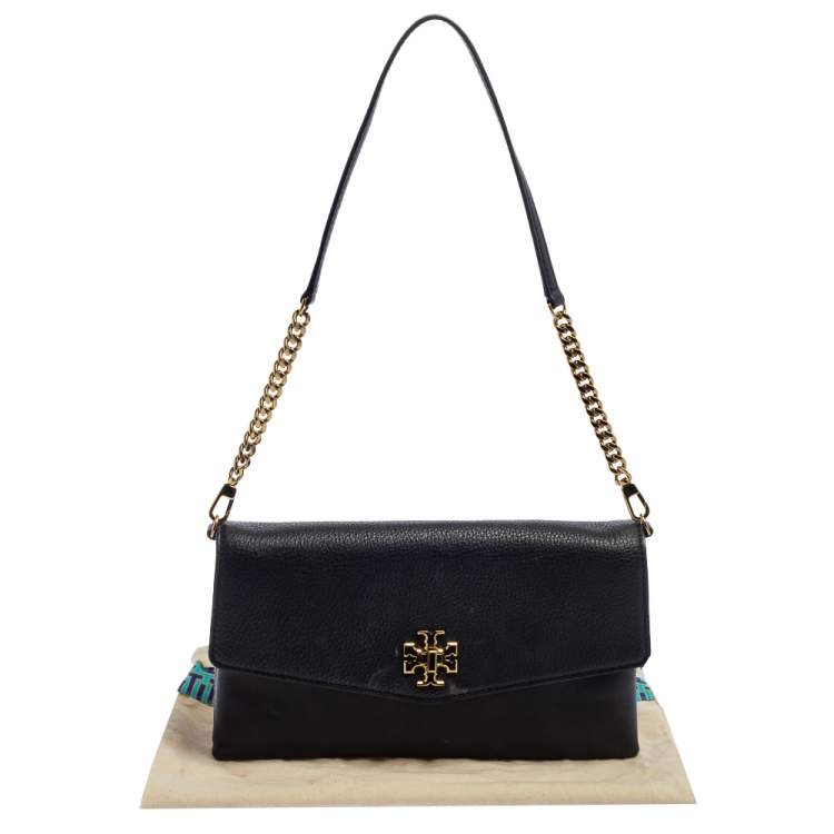 Pre Owned Tory Burch Black Leather Kira Chain Clutch