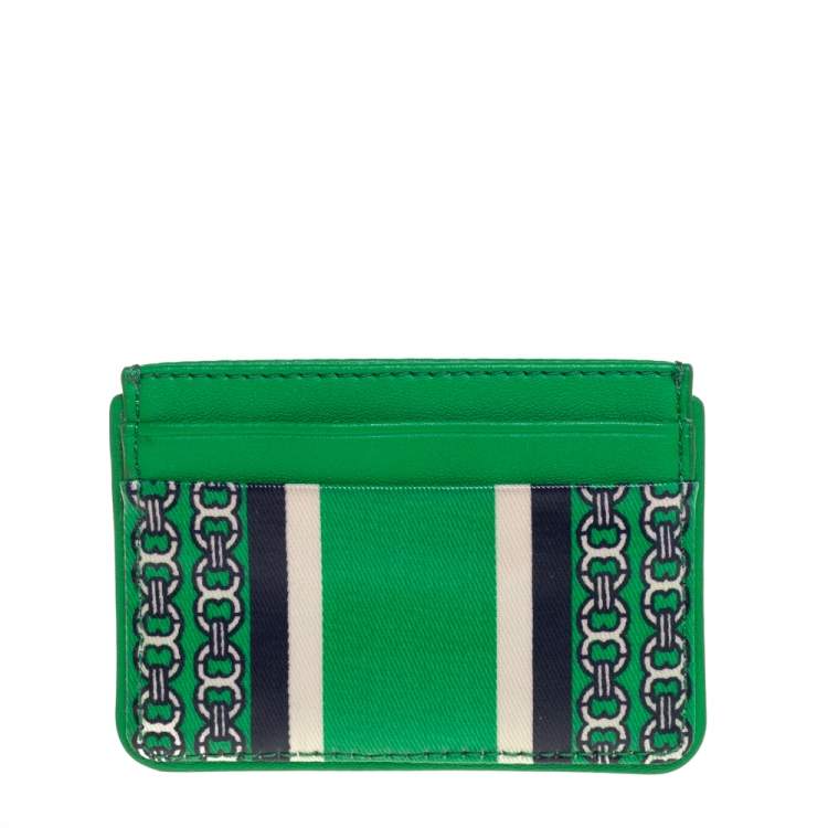Pre Owned Tory Burch Green Coated Canvas Kira Card Holder