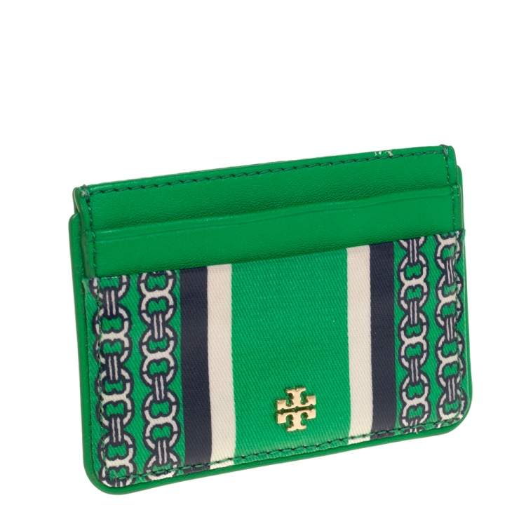 Pre Owned Tory Burch Green Coated Canvas Kira Card Holder