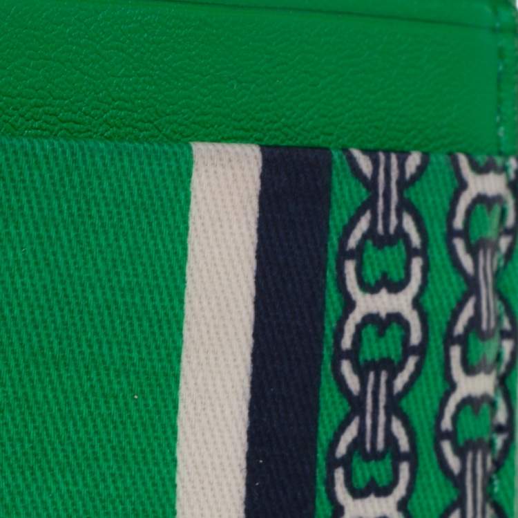 Pre Owned Tory Burch Green Coated Canvas Kira Card Holder