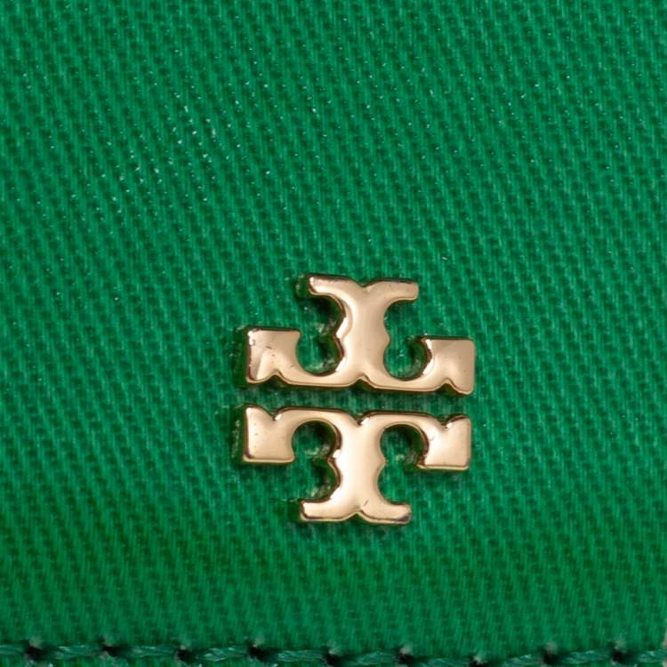 Pre Owned Tory Burch Green Coated Canvas Kira Card Holder