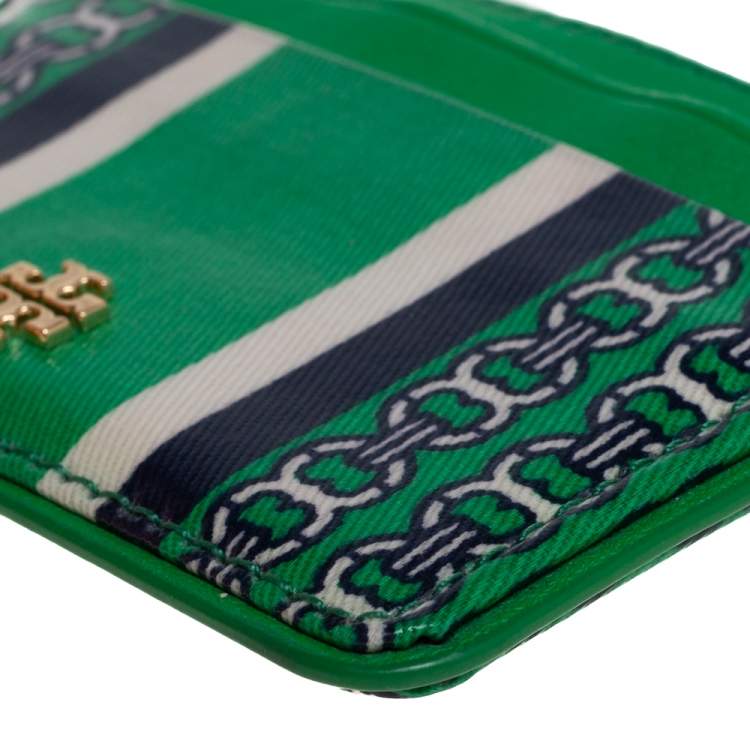 Pre Owned Tory Burch Green Coated Canvas Kira Card Holder