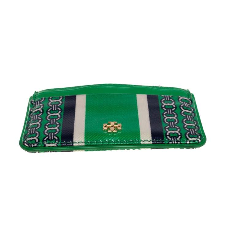 Pre Owned Tory Burch Green Coated Canvas Kira Card Holder