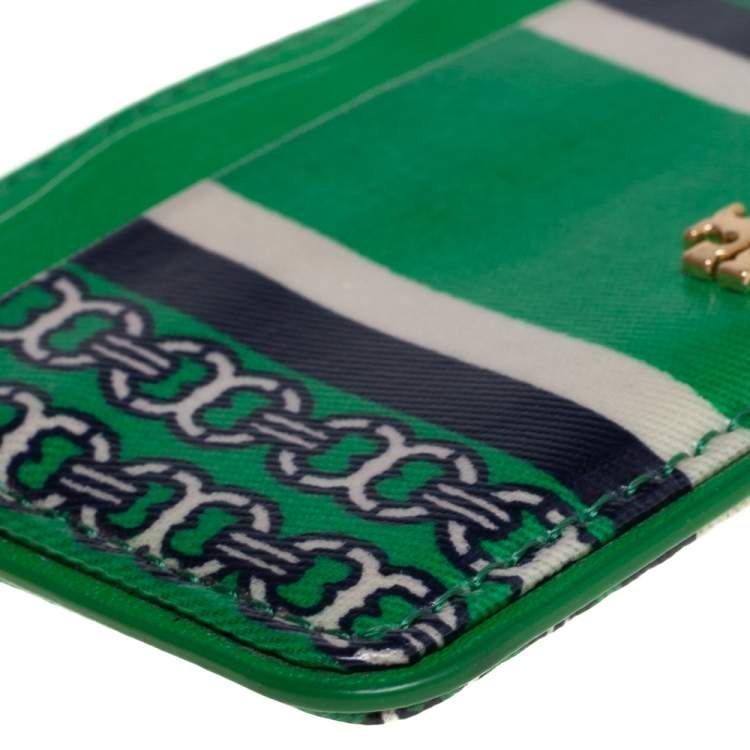 Pre Owned Tory Burch Green Coated Canvas Kira Card Holder
