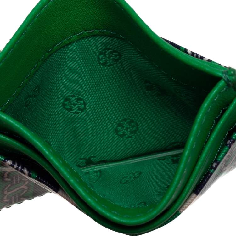 Pre Owned Tory Burch Green Coated Canvas Kira Card Holder