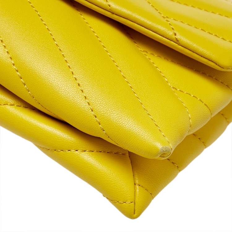 Pre Owned Tory Burch Yellow Leather Kira Chain Clutch