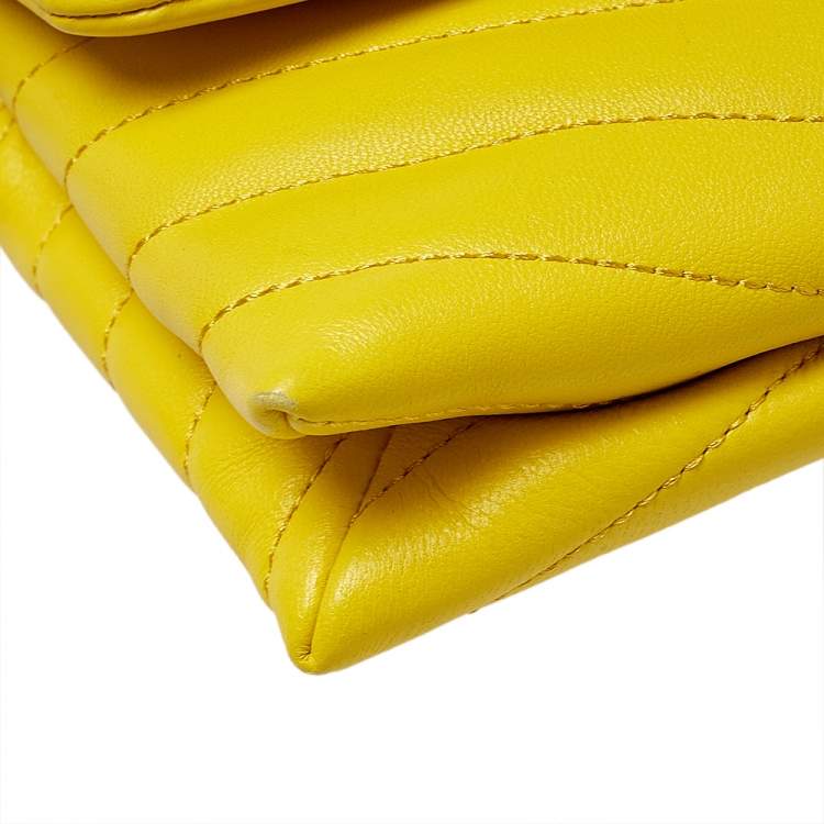 Pre Owned Tory Burch Yellow Leather Kira Chain Clutch