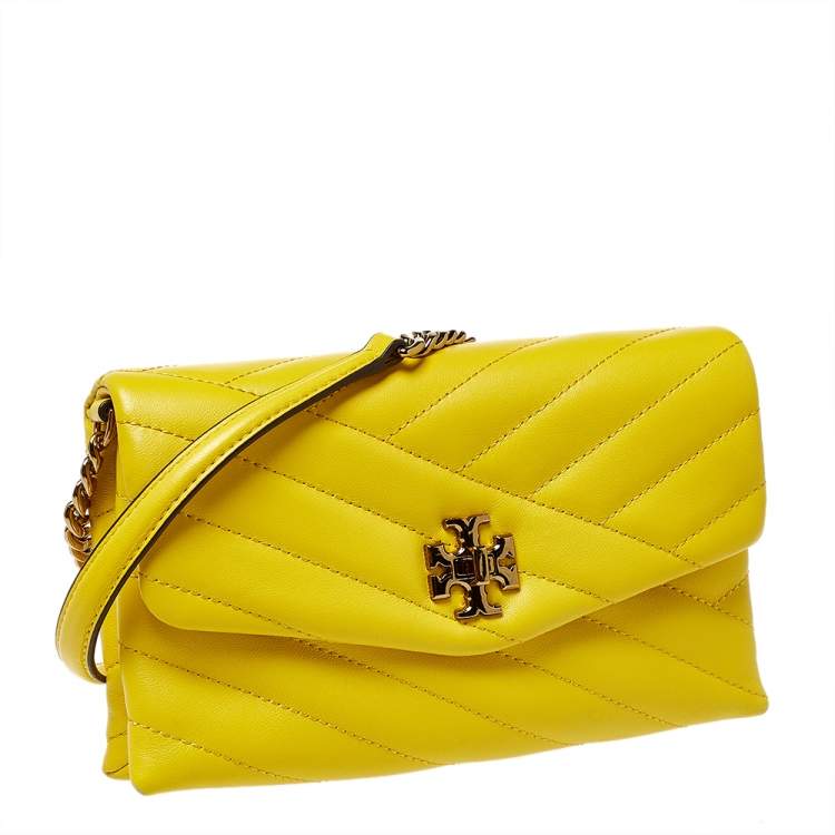 Pre Owned Tory Burch Yellow Leather Kira Chain Clutch