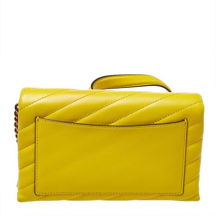 Pre Owned Tory Burch Yellow Leather Kira Chain Clutch