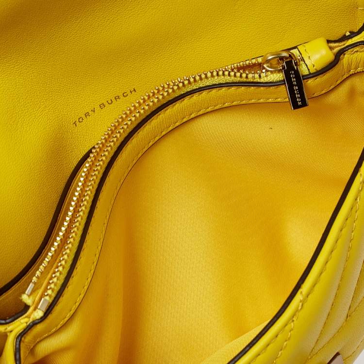 Pre Owned Tory Burch Yellow Leather Kira Chain Clutch