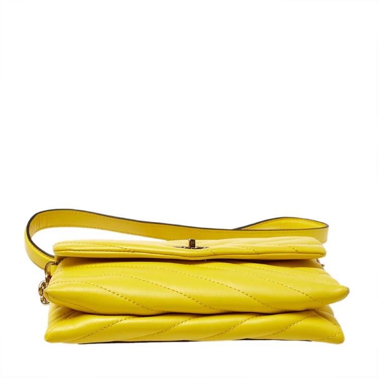 Pre Owned Tory Burch Yellow Leather Kira Chain Clutch