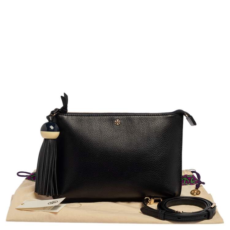 Pre Owned Tory Burch Black Leather Kira Tassel Crossbody Bag