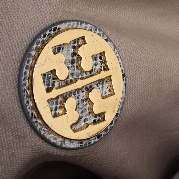 Pre Owned Tory Burch Cream Python Embossed Leather Simon Shoulder Bag