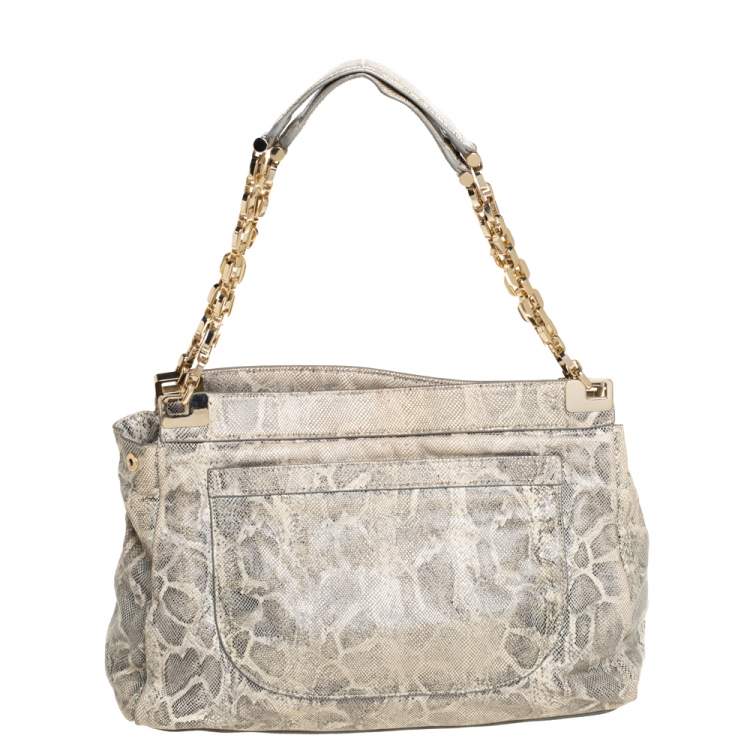 Pre Owned Tory Burch Cream Python Embossed Leather Simon Shoulder Bag