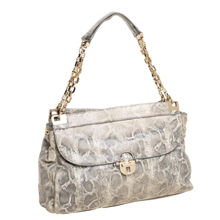 Pre Owned Tory Burch Cream Python Embossed Leather Simon Shoulder Bag