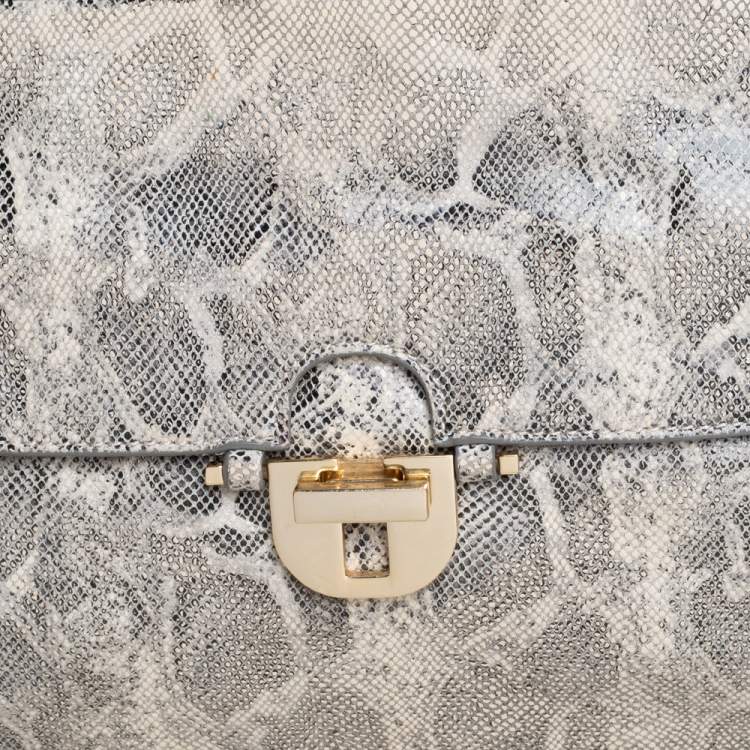 Pre Owned Tory Burch Cream Python Embossed Leather Simon Shoulder Bag