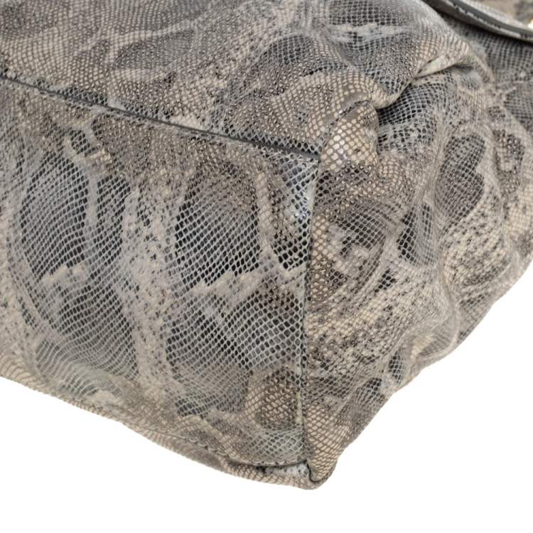Pre Owned Tory Burch Cream Python Embossed Leather Simon Shoulder Bag