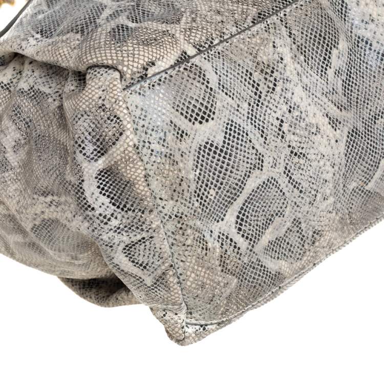Pre Owned Tory Burch Cream Python Embossed Leather Simon Shoulder Bag