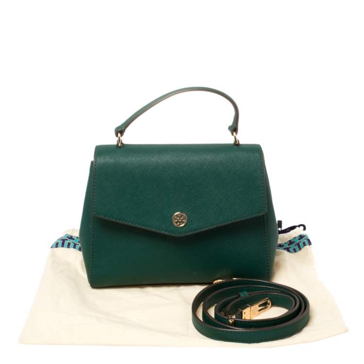 Pre Owned Tory Burch Green Leather Robinson Small Top Handle Bag