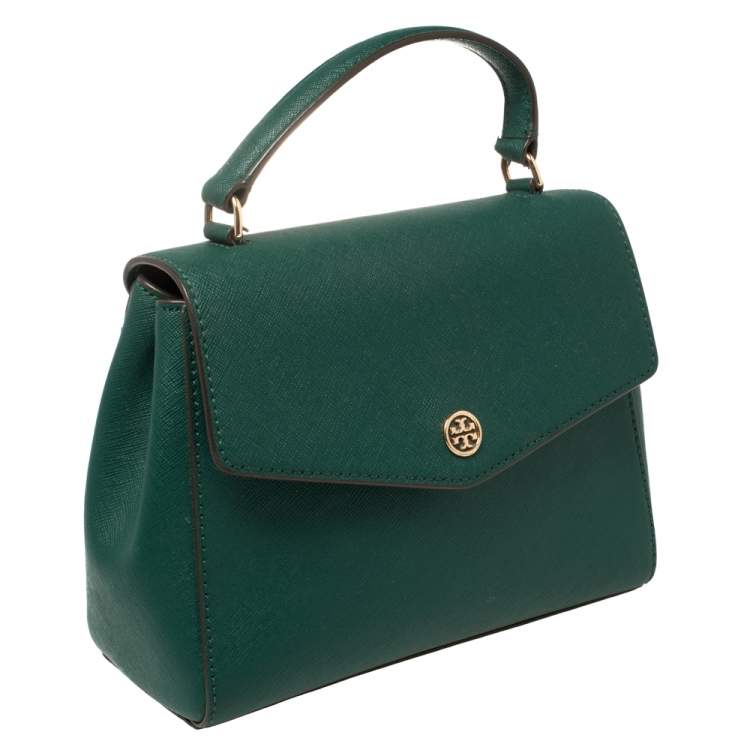 Pre Owned Tory Burch Green Leather Robinson Small Top Handle Bag