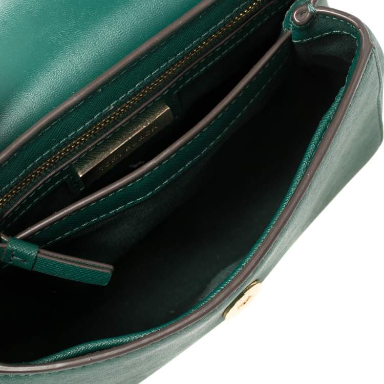 Pre Owned Tory Burch Green Leather Robinson Small Top Handle Bag