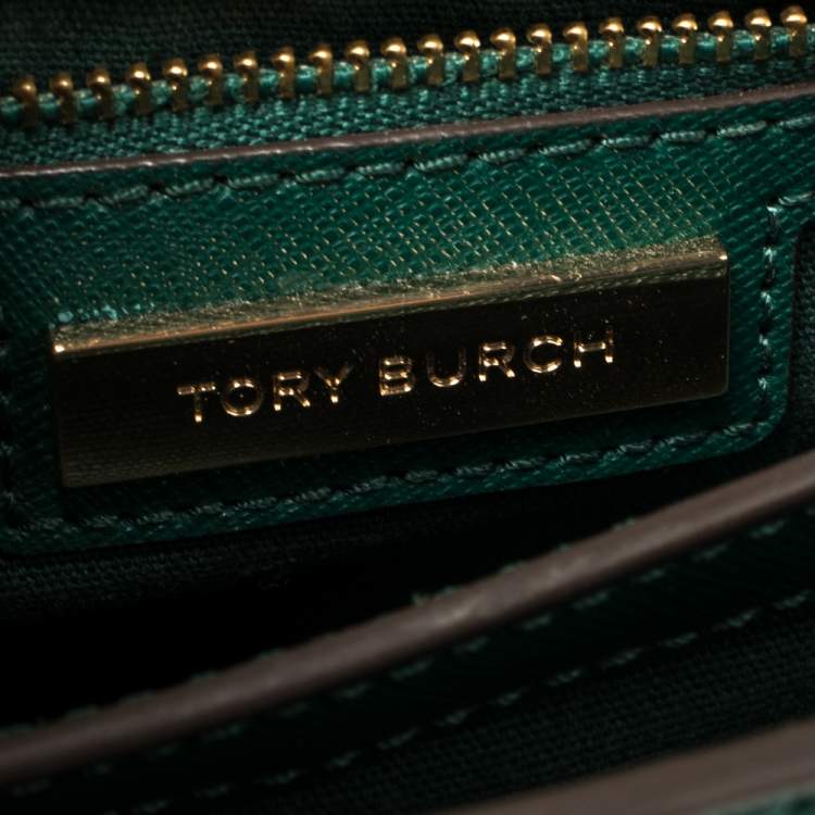 Pre Owned Tory Burch Green Leather Robinson Small Top Handle Bag