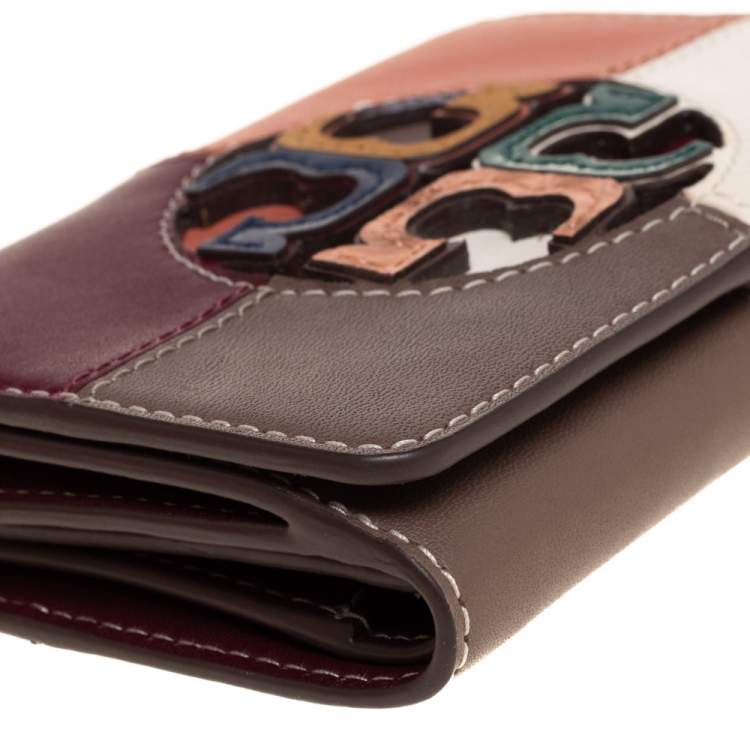 Pre Owned Tory Burch Multicolor Leather Colorblocked Miller Wallet