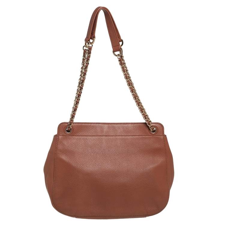 Pre Owned Tory Burch Brown Leather Flap Shoulder Bag