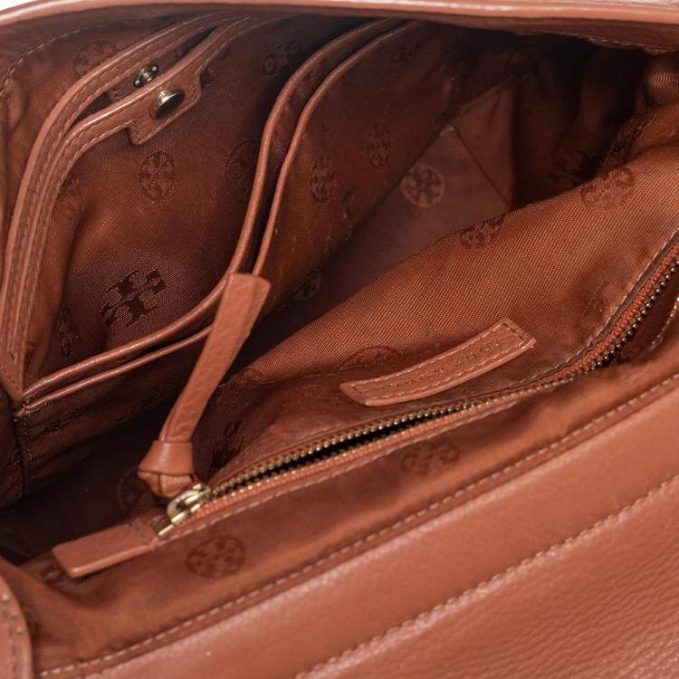 Pre Owned Tory Burch Brown Leather Flap Shoulder Bag