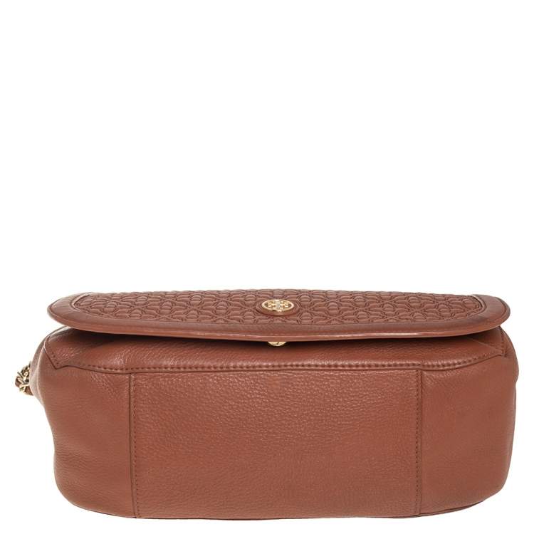 Pre Owned Tory Burch Brown Leather Flap Shoulder Bag