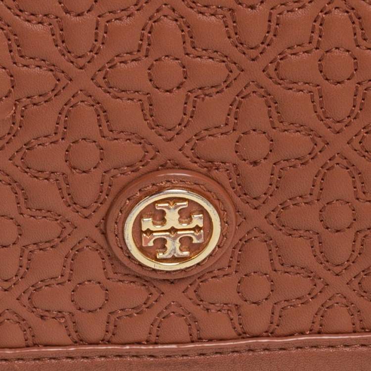 Pre Owned Tory Burch Brown Leather Flap Shoulder Bag