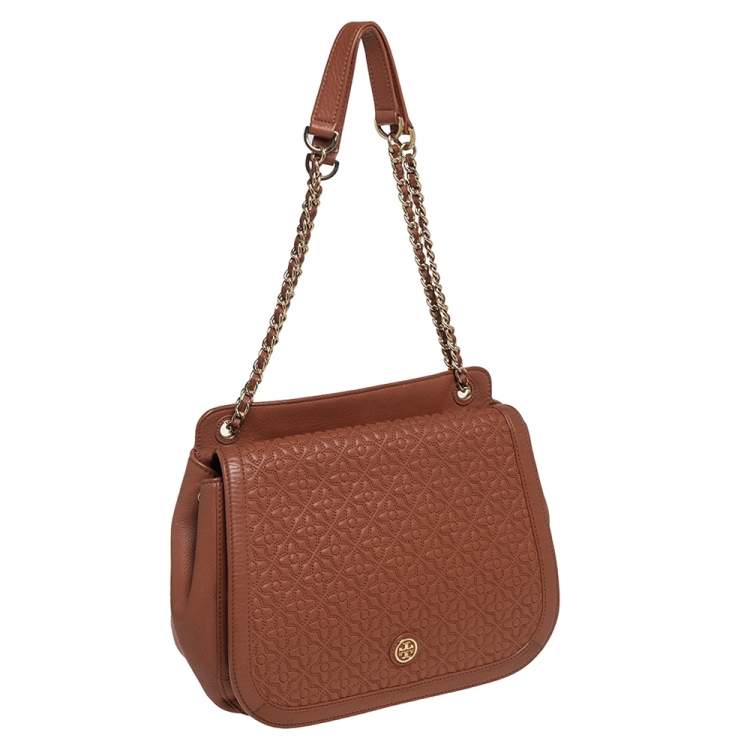 Pre Owned Tory Burch Brown Leather Flap Shoulder Bag
