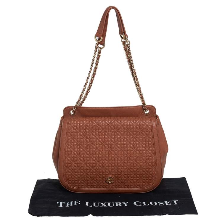 Pre Owned Tory Burch Brown Leather Flap Shoulder Bag