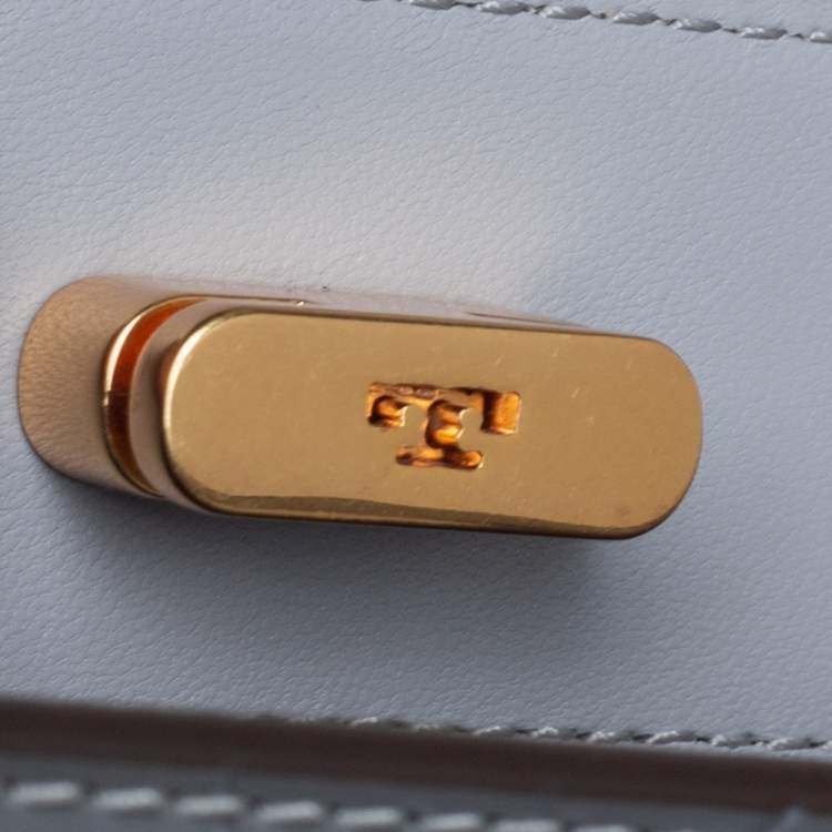 Pre Owned Tory Burch Grey Croc Embossed Leather Petite Lee Radziwill Top Handle Bag