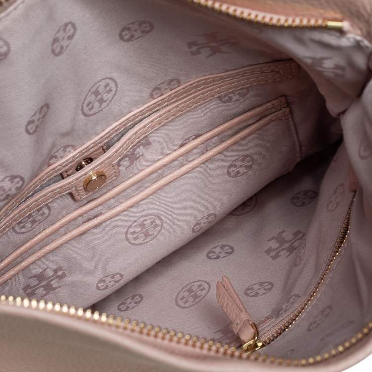 Pre Owned Tory Burch Bordeaux/Peach Grained Leather Fold Over Clutch Bag