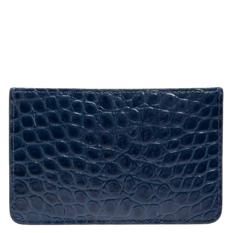 مملوكة مسبقًا Tory Burch Blue Croc Embossed Leather Walker Top Zip Card Holder 