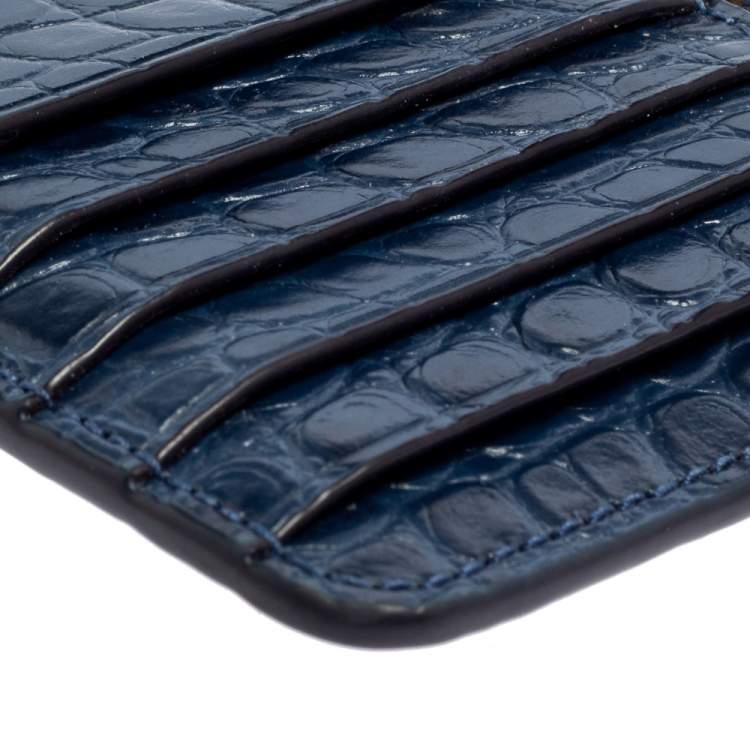 مملوكة مسبقًا Tory Burch Blue Croc Embossed Leather Walker Top Zip Card Holder 