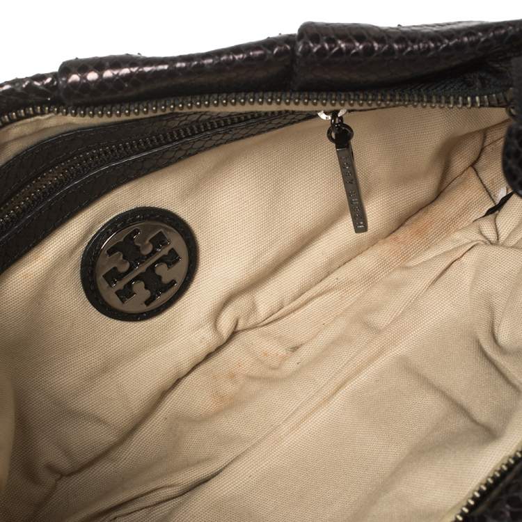 Pre Owned Tory Burch Black Python Embossed Leather Clutch