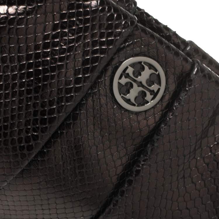 Pre Owned Tory Burch Black Python Embossed Leather Clutch