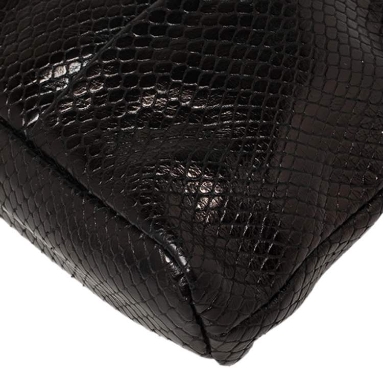 Pre Owned Tory Burch Black Python Embossed Leather Clutch