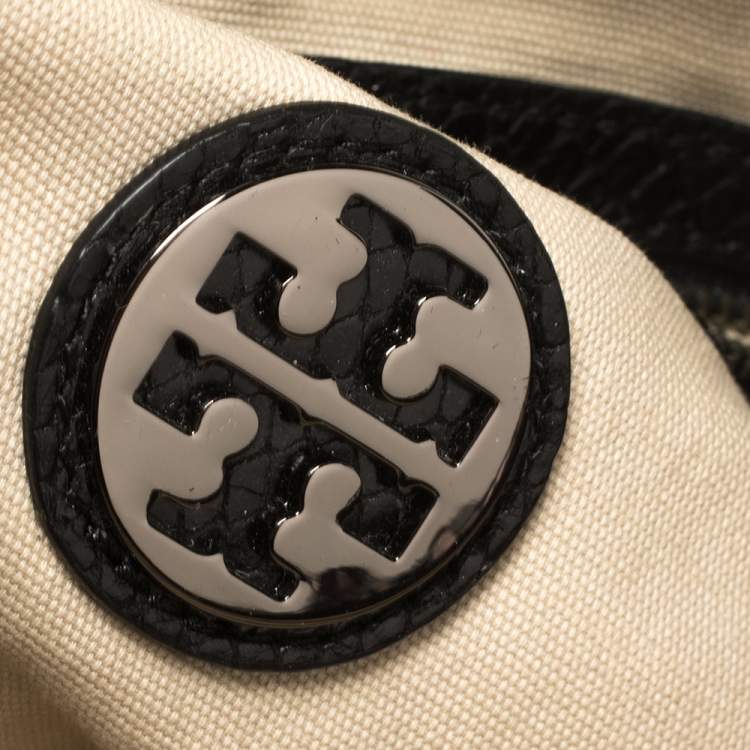 Pre Owned Tory Burch Black Python Embossed Leather Clutch