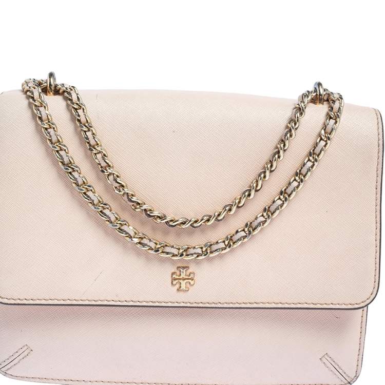 Pre Owned Tory Burch Pink Saffiano Leather Robinson Shoulder Bag