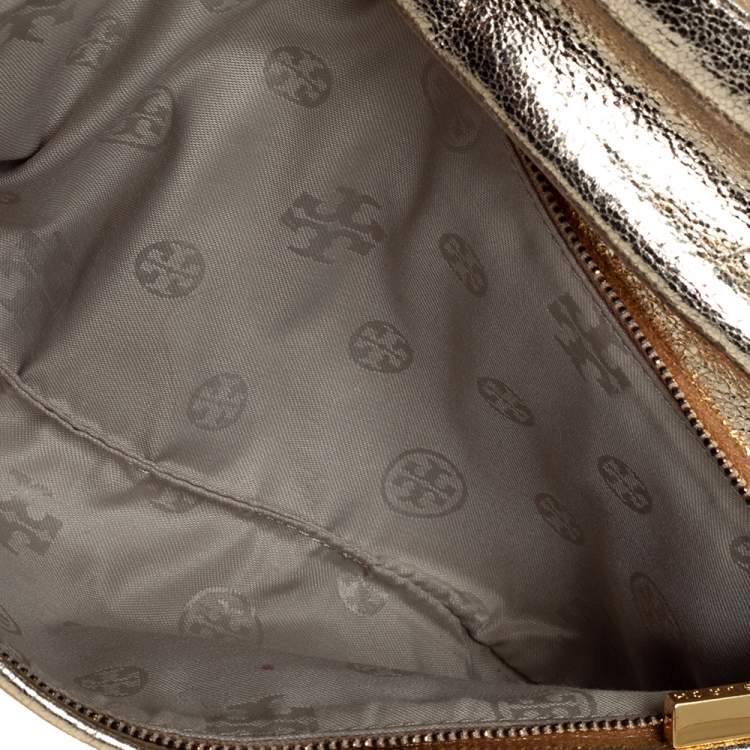 Pre Owned Tory Burch Metallic Gold Leather Reva Chain Clutch