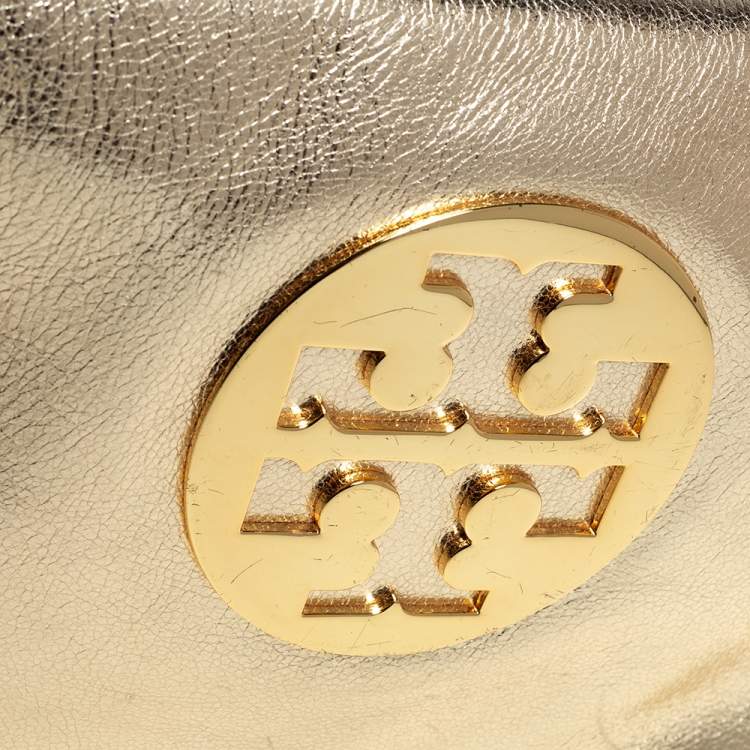 Pre Owned Tory Burch Metallic Gold Leather Reva Chain Clutch