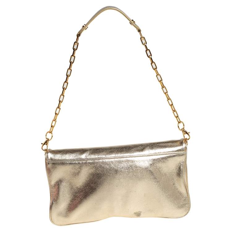 Pre Owned Tory Burch Metallic Gold Leather Reva Chain Clutch